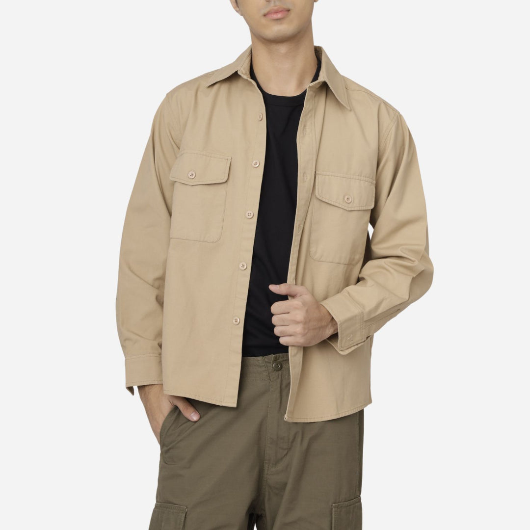 Branded Men's Utility Twill Longsleeves Beige