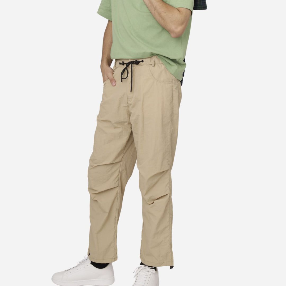 Branded Men's Twill Garter Parachute Pants Beige