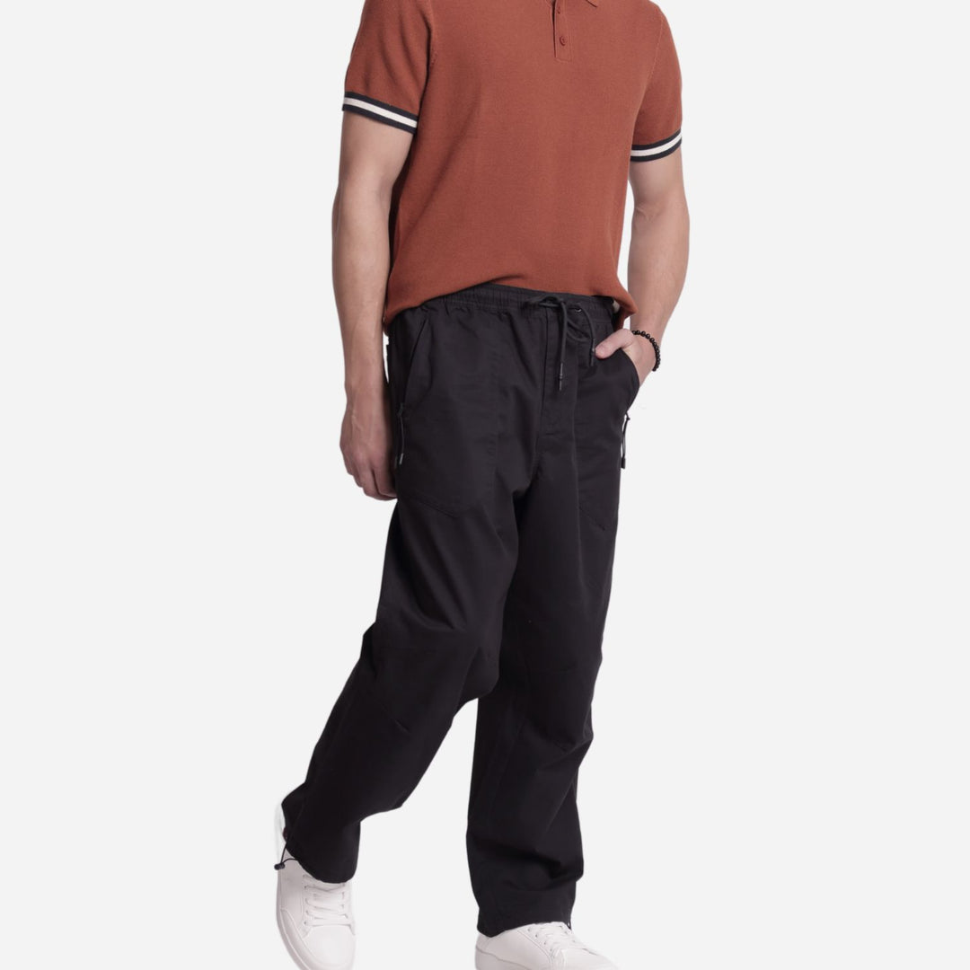 Branded Men's Twill Garter Parachute Pants Black