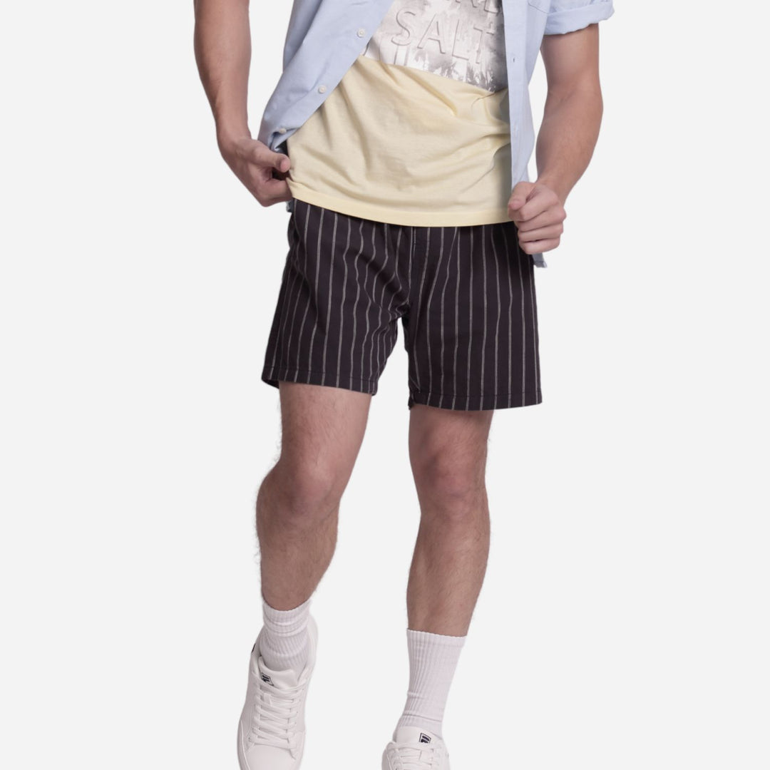 Branded Men's Twill Garter Pinstripe Easy Shorts Black