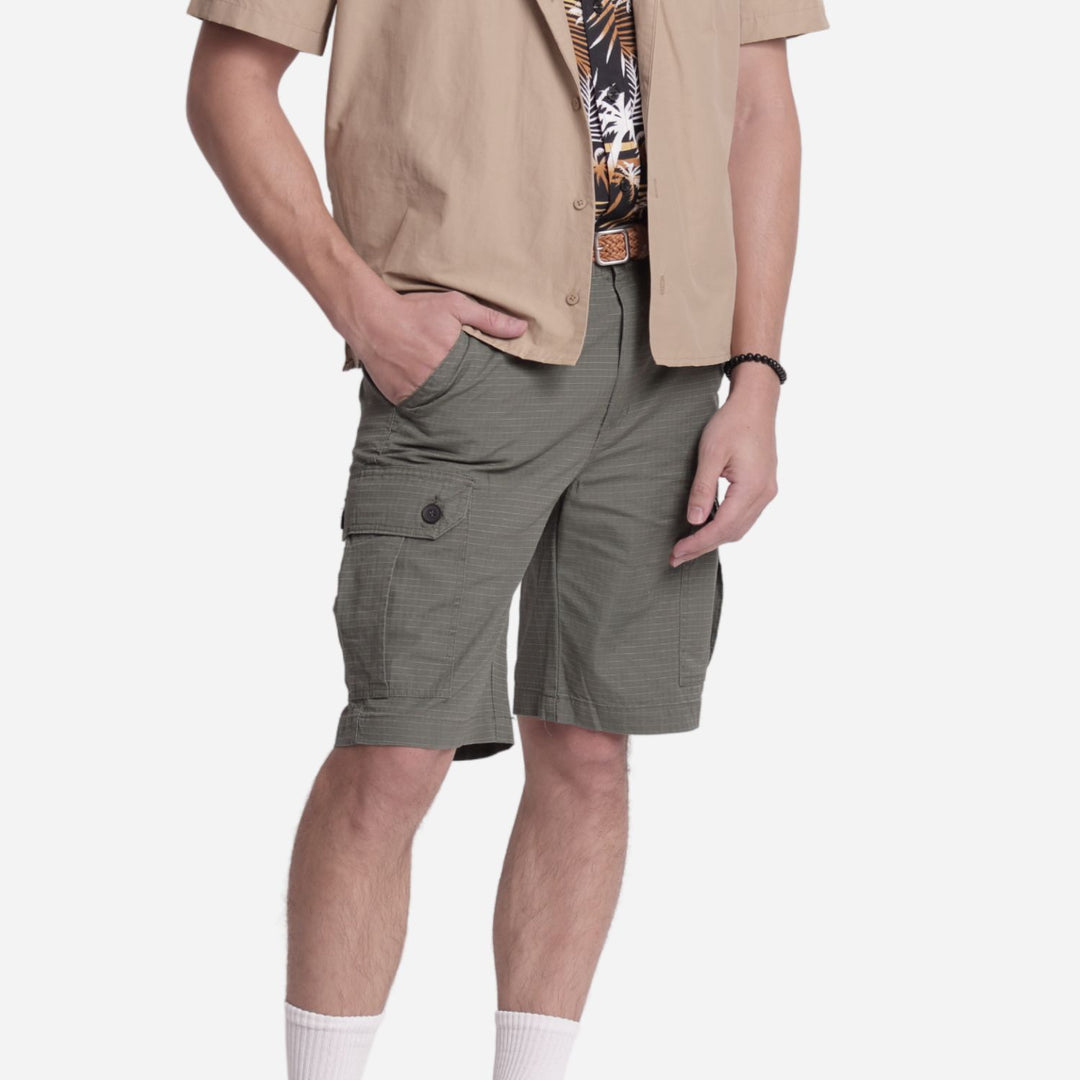 Branded Men's Twill Cargo Walking Shorts With Texture Olive