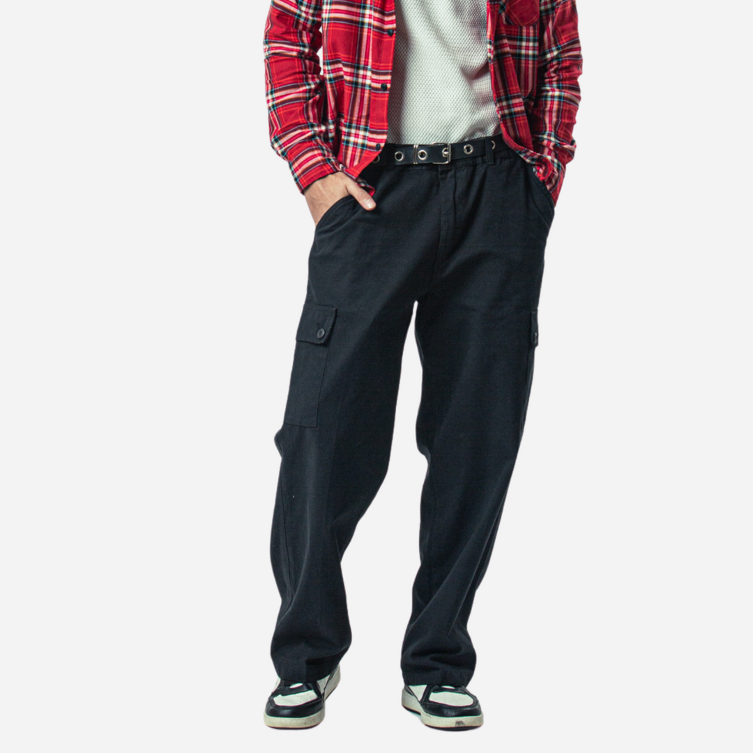 Branded Men's Twill Cargo Relax Pants Black