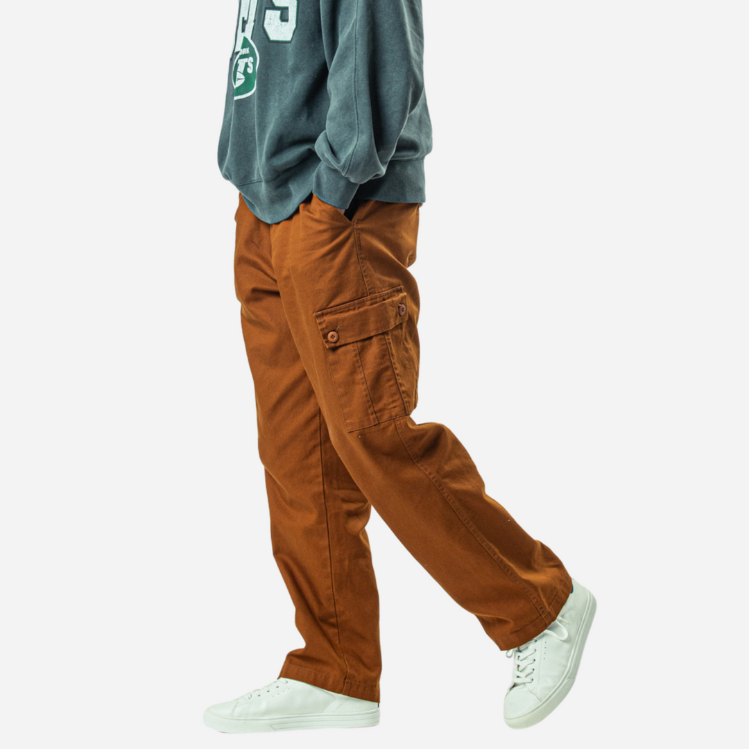 Branded Men's Twill Cargo Relax Pants Caramel