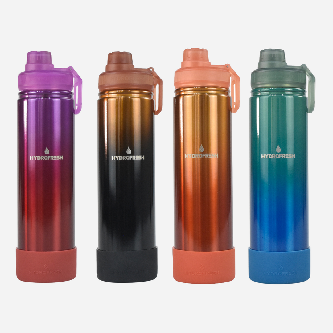 Hydrofresh Flask Glossy Metallic With Sporty Handle 650mL with Silicon Boot