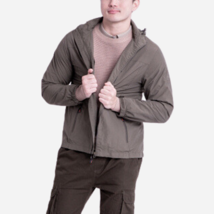 Branded Men's Fullzip Hoodie Rain Jacket Taupe