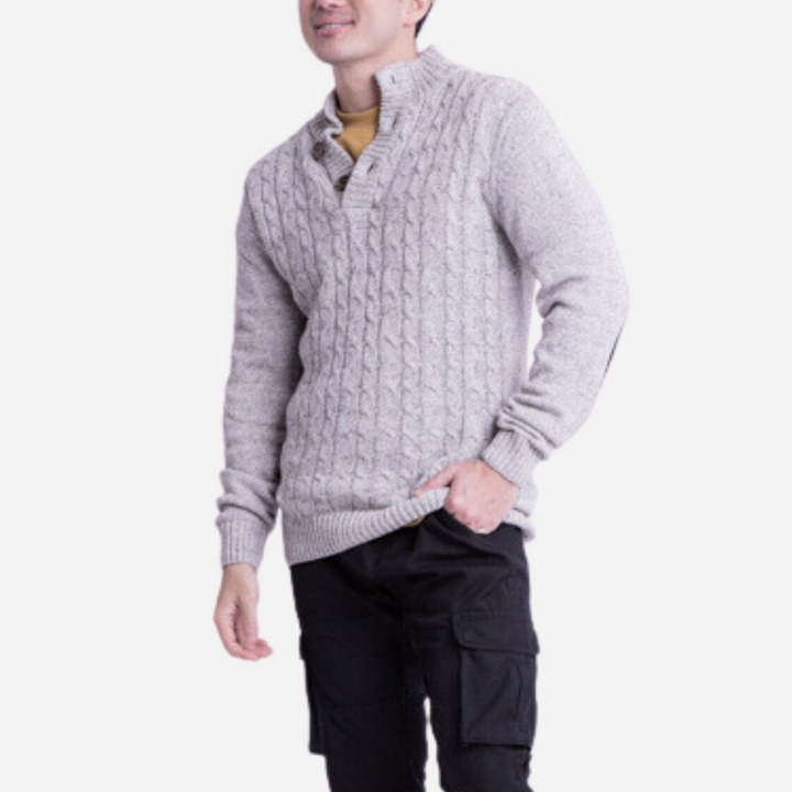 Branded Men's Knitted Sweater 3 Button Wool Light Gray