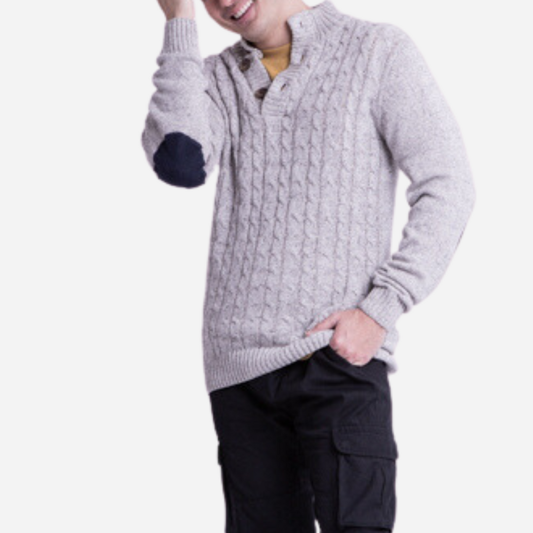 Branded Men's Knitted Sweater 3 Button Wool Light Gray