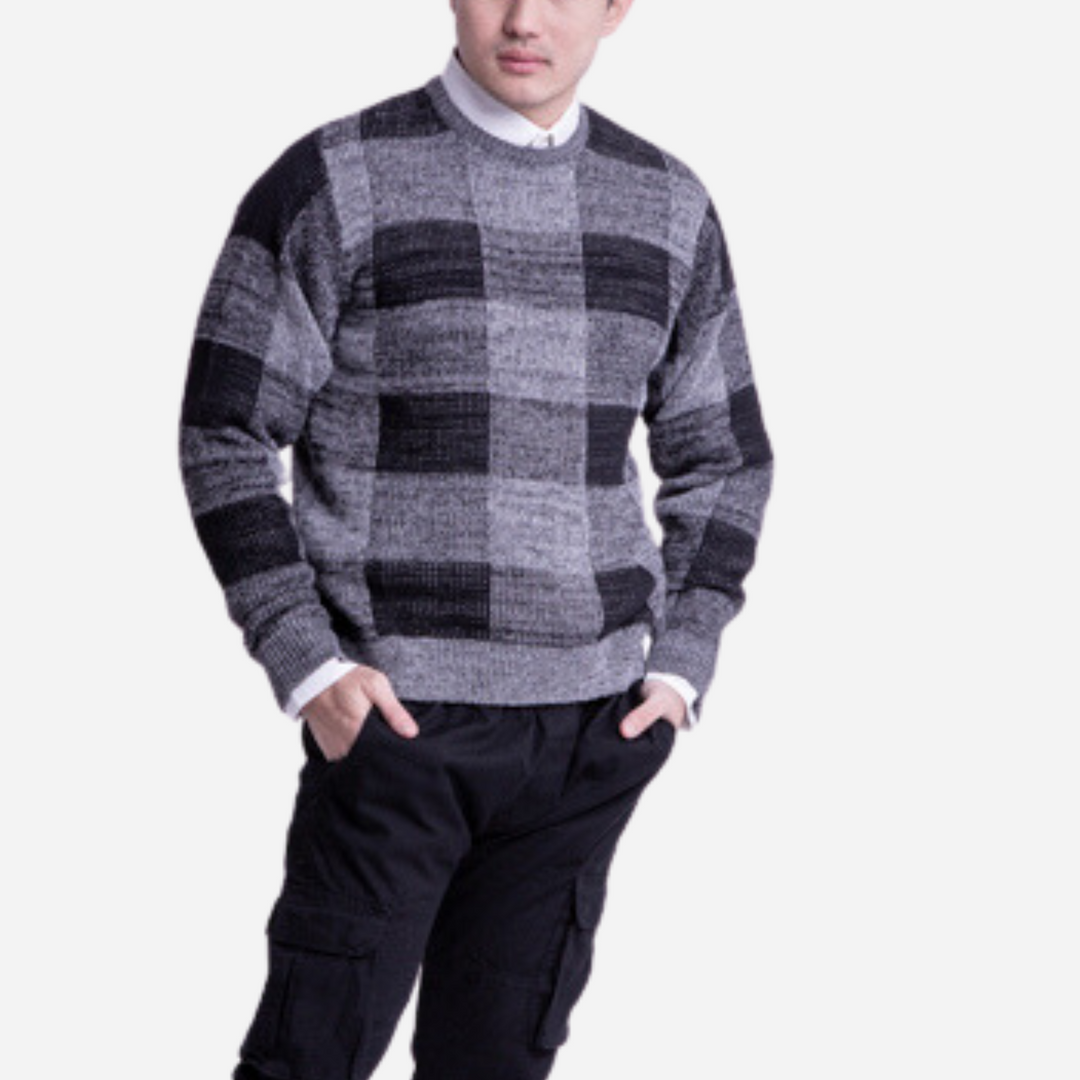 Branded Men's Knitted Sweater Checkered Black Gray