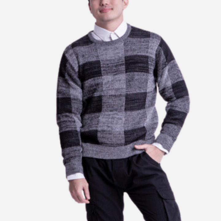 Branded Men's Knitted Sweater Checkered Black Gray