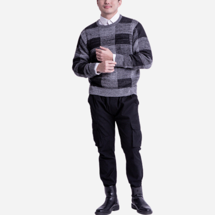 Branded Men's Knitted Sweater Checkered Black Gray