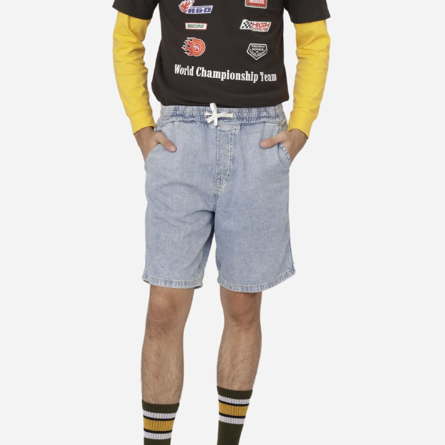 Branded Men's Denim Garter Easy Shorts Blue