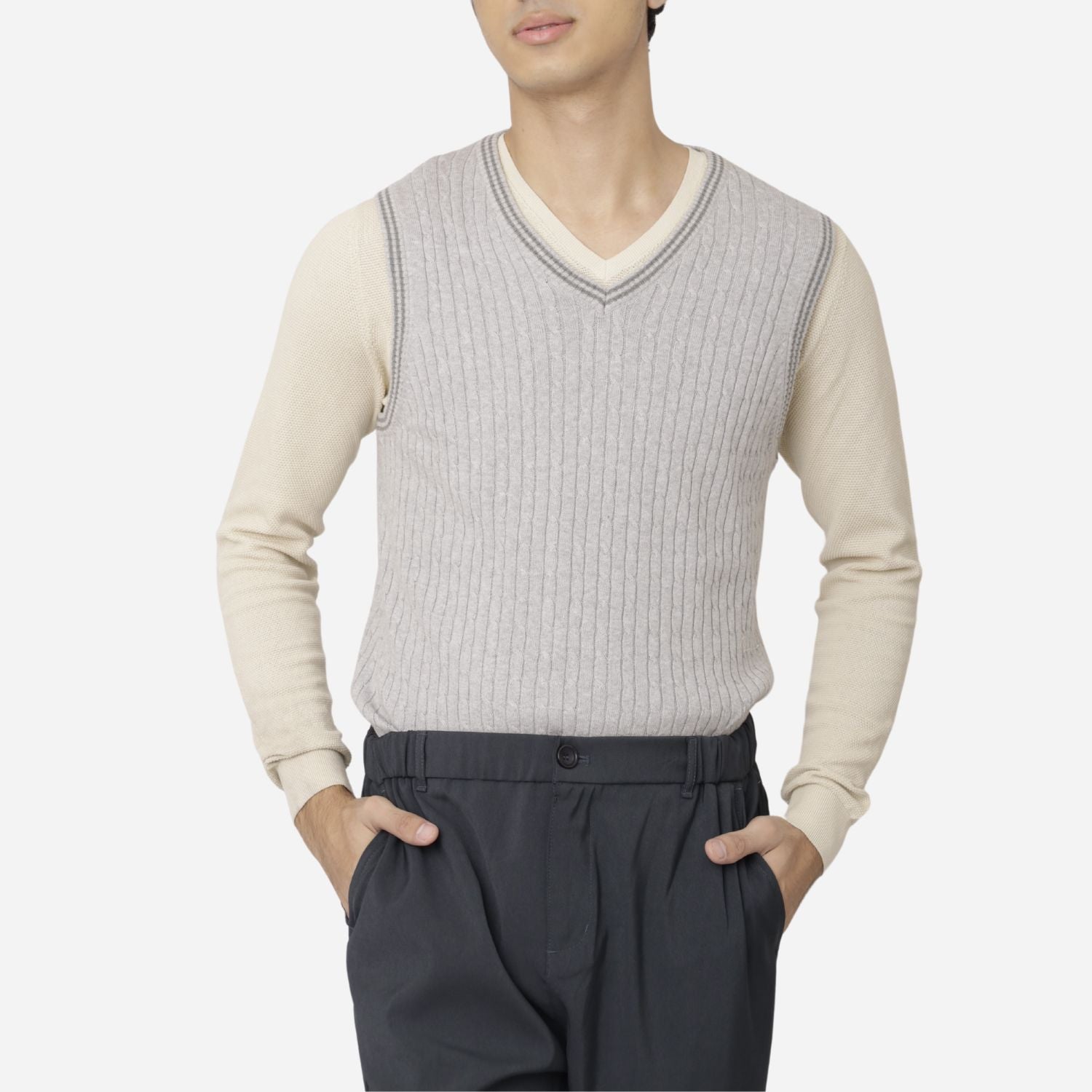 Branded Men's Knitted Vest Gray