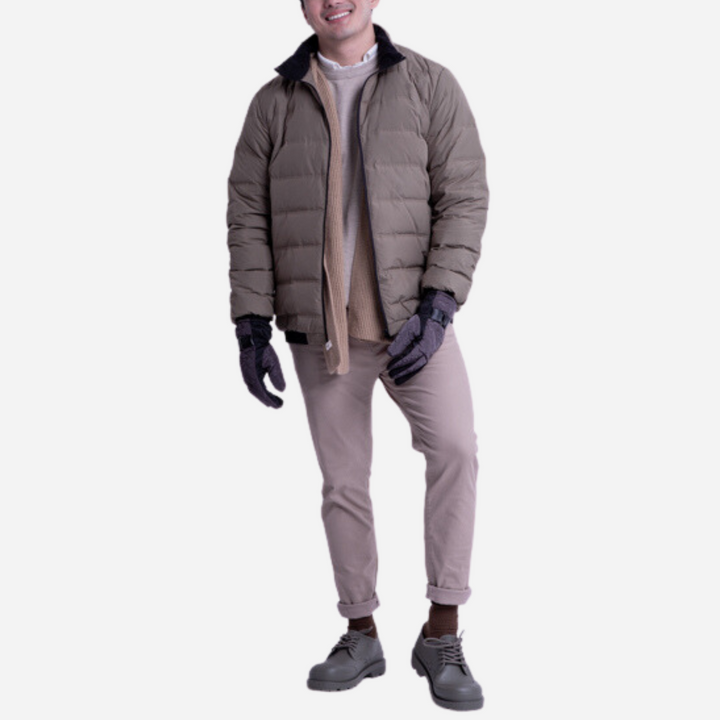 Branded Men's Winter Standup Collar Puffer Jacket Khaki