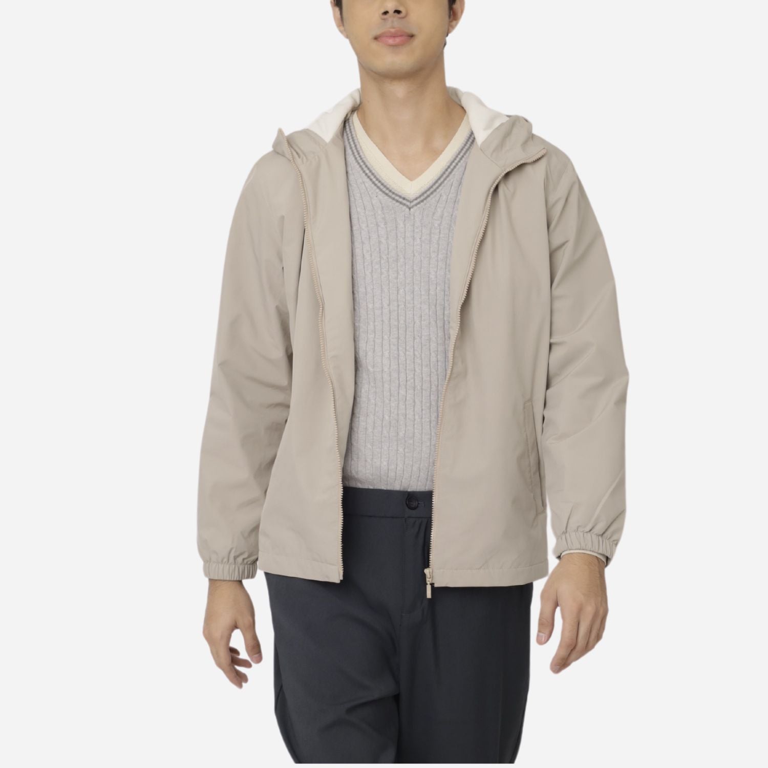 Branded Men's Lightweight Jacket Hoodie Cream