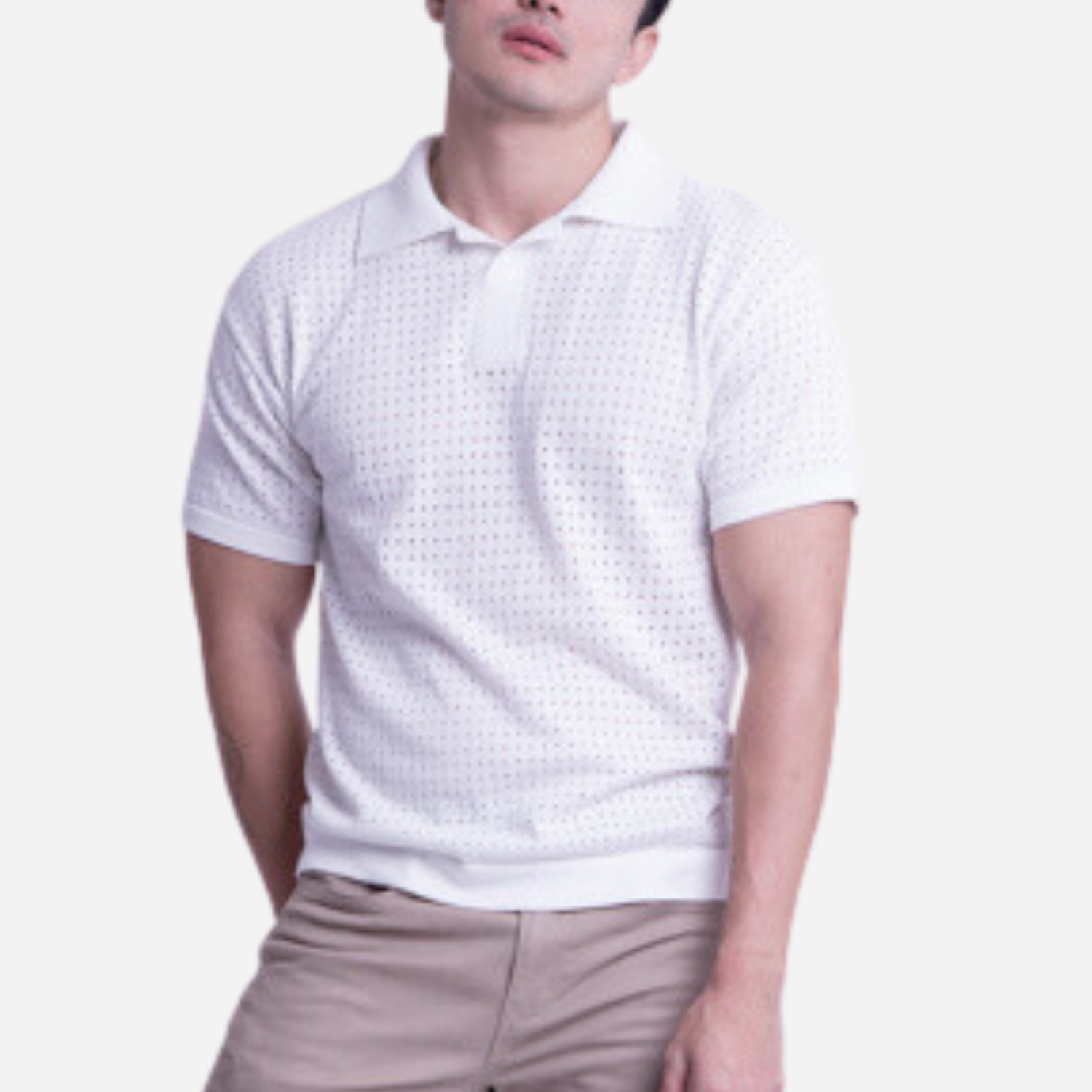 Branded Men's Knitted Poloshirt Eyelet White