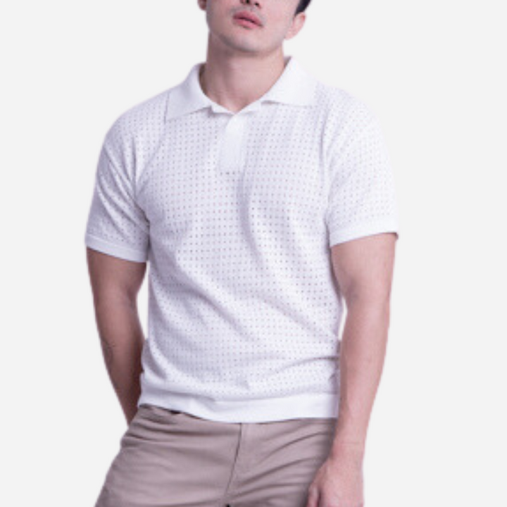 Branded Men's Knitted Poloshirt Eyelet White