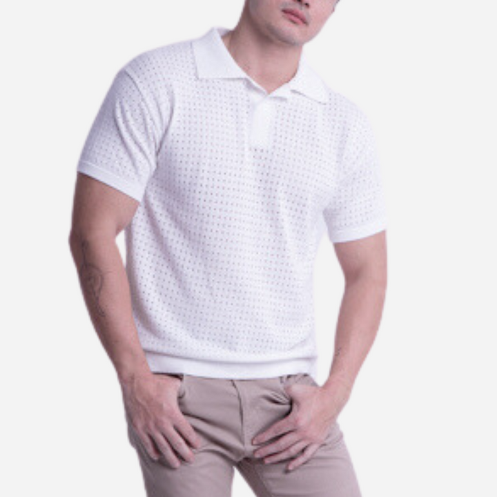 Branded Men's Knitted Poloshirt Eyelet White