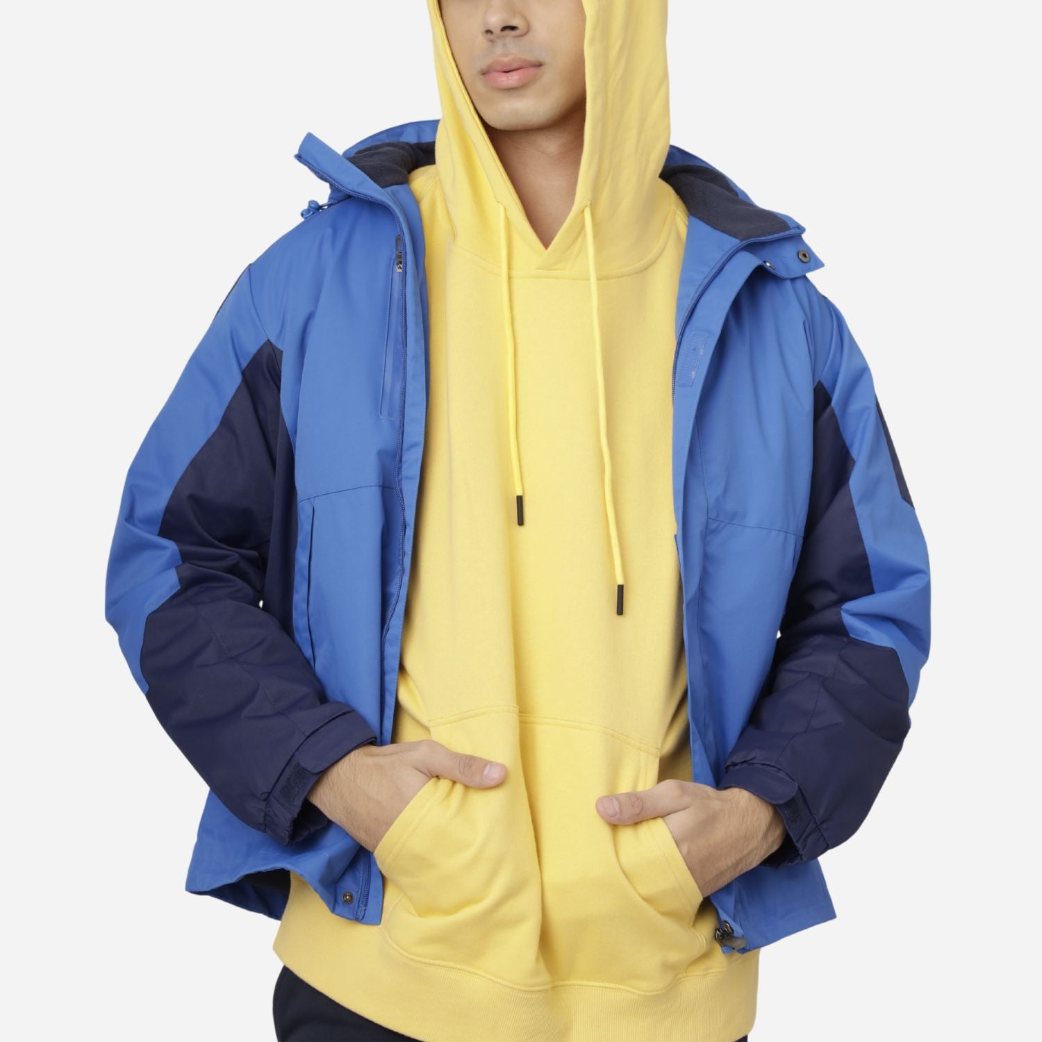 Branded Men's Fullzip Parka Rain Jacket With Combination Blue