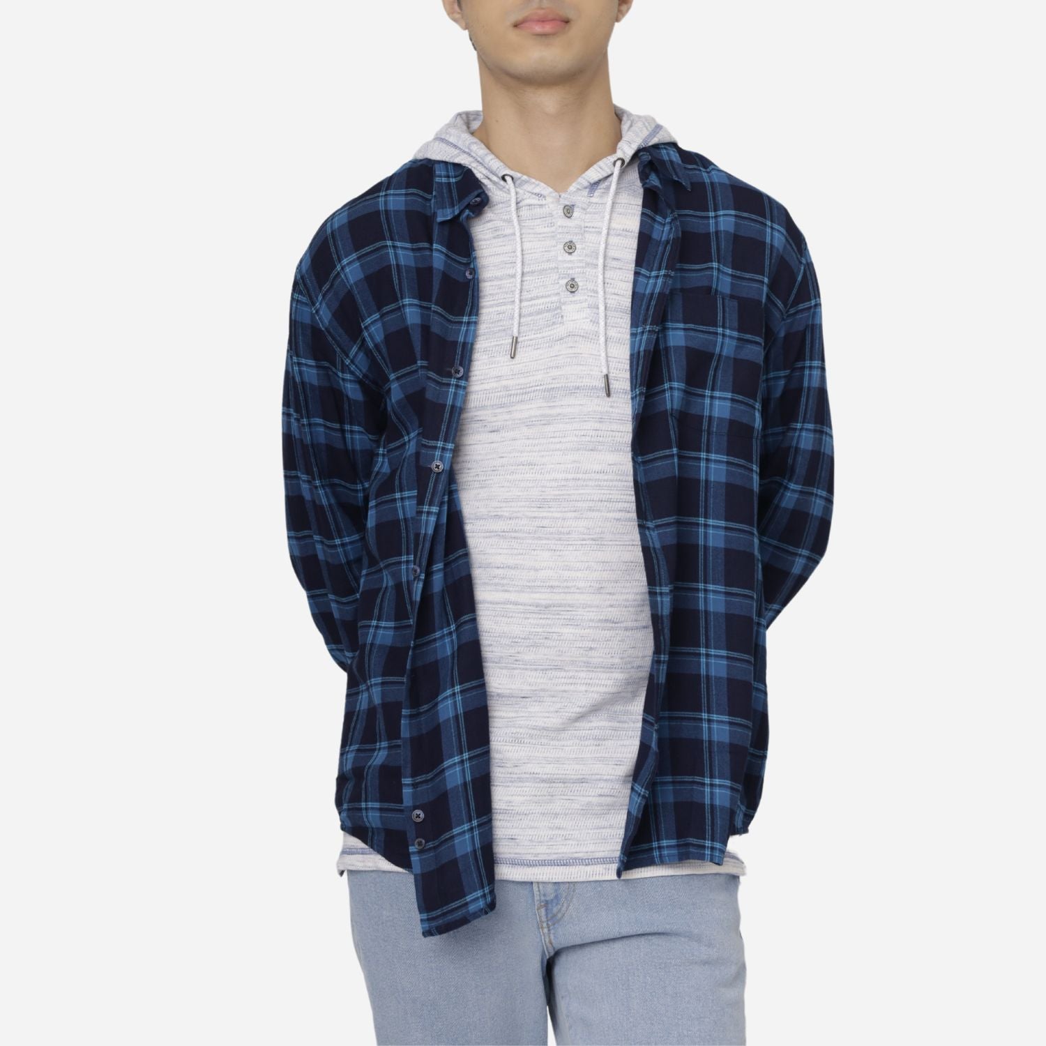Branded Men's Flannel Longsleeve Shirt Blue