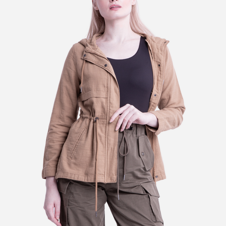 Branded Women's Utility  Hoodie Jacket Beige