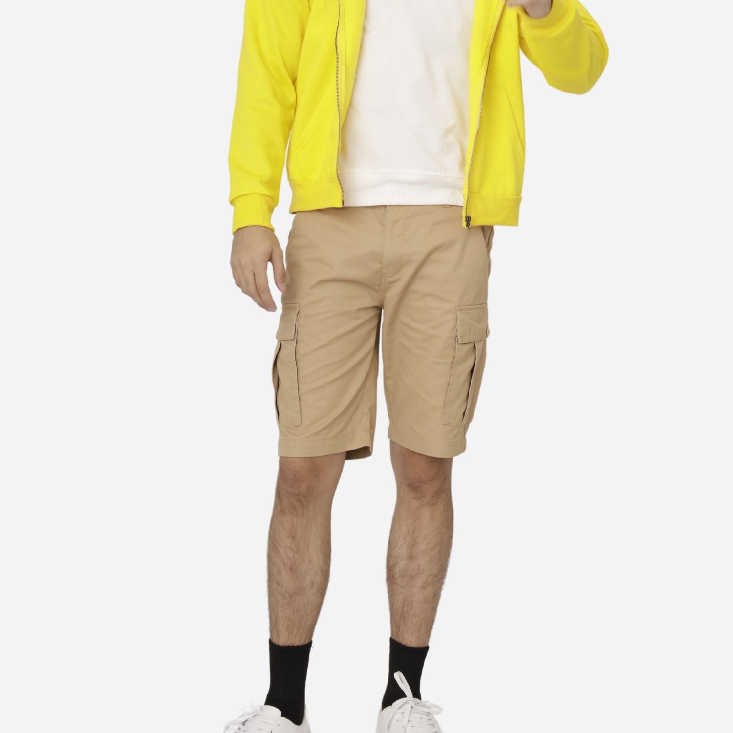 Branded Men's Twill Cargo Walking Shorts Beige
