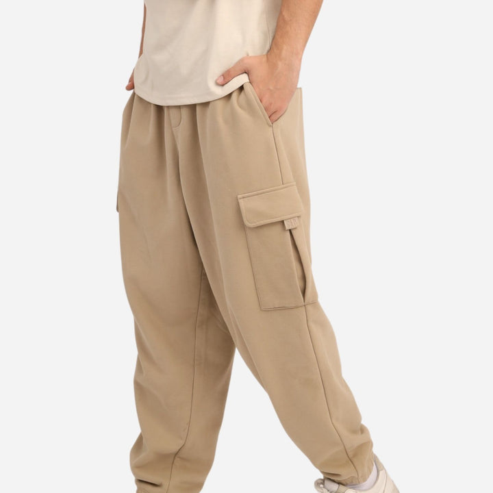 Branded Men's Active Cargo Sweatpants Beige