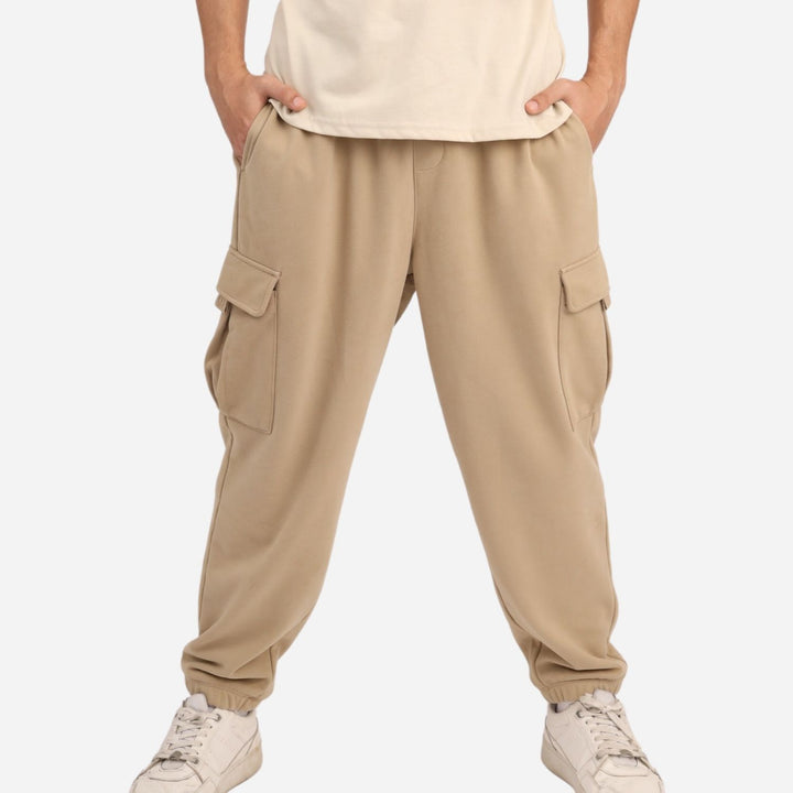 Branded Men's Active Cargo Sweatpants Beige