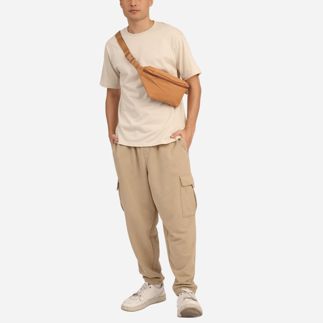 Branded Men's Active Cargo Sweatpants Beige