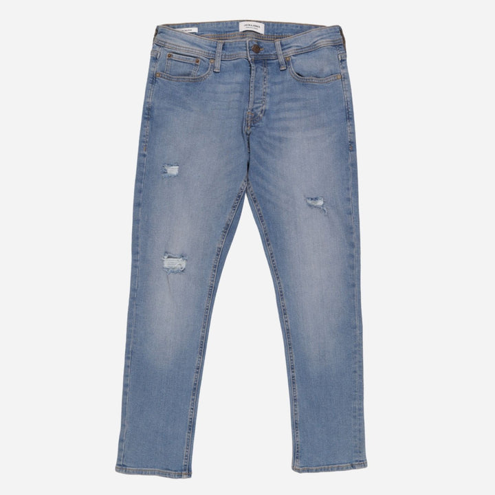 Branded Men's Denim Pants Tattered Slim Blue