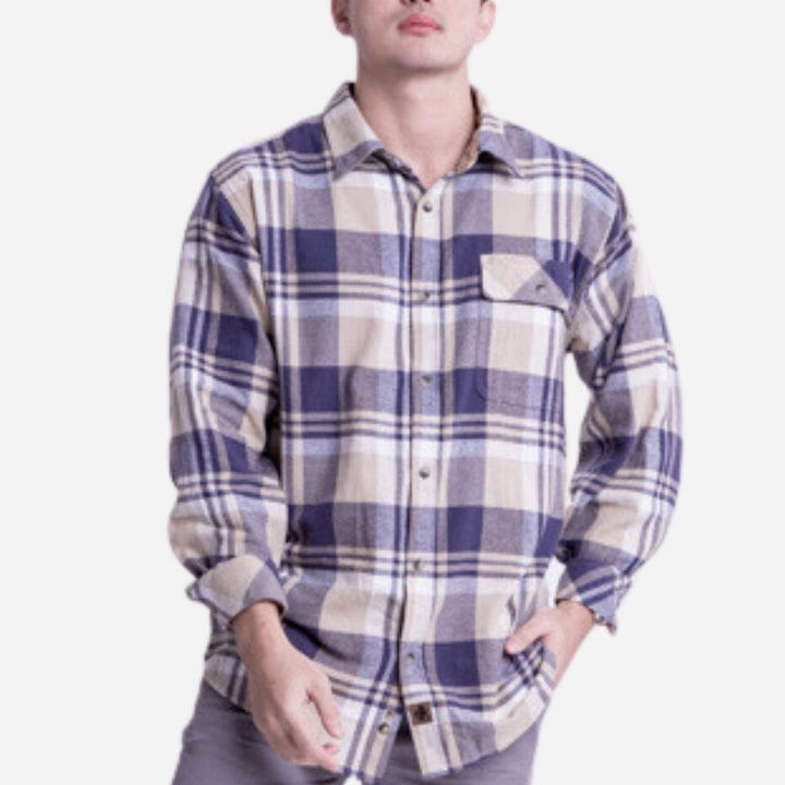 Branded Men's Flannel Longsleeve Shirt Gray Blue