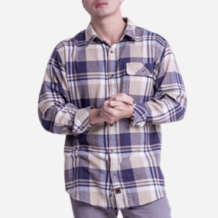 Branded Men's Flannel Longsleeve Shirt Gray Blue