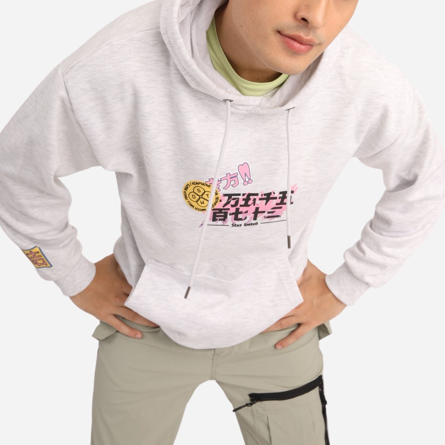 Branded Men's Pullover Hoodie Jacket Graphic Light Gray