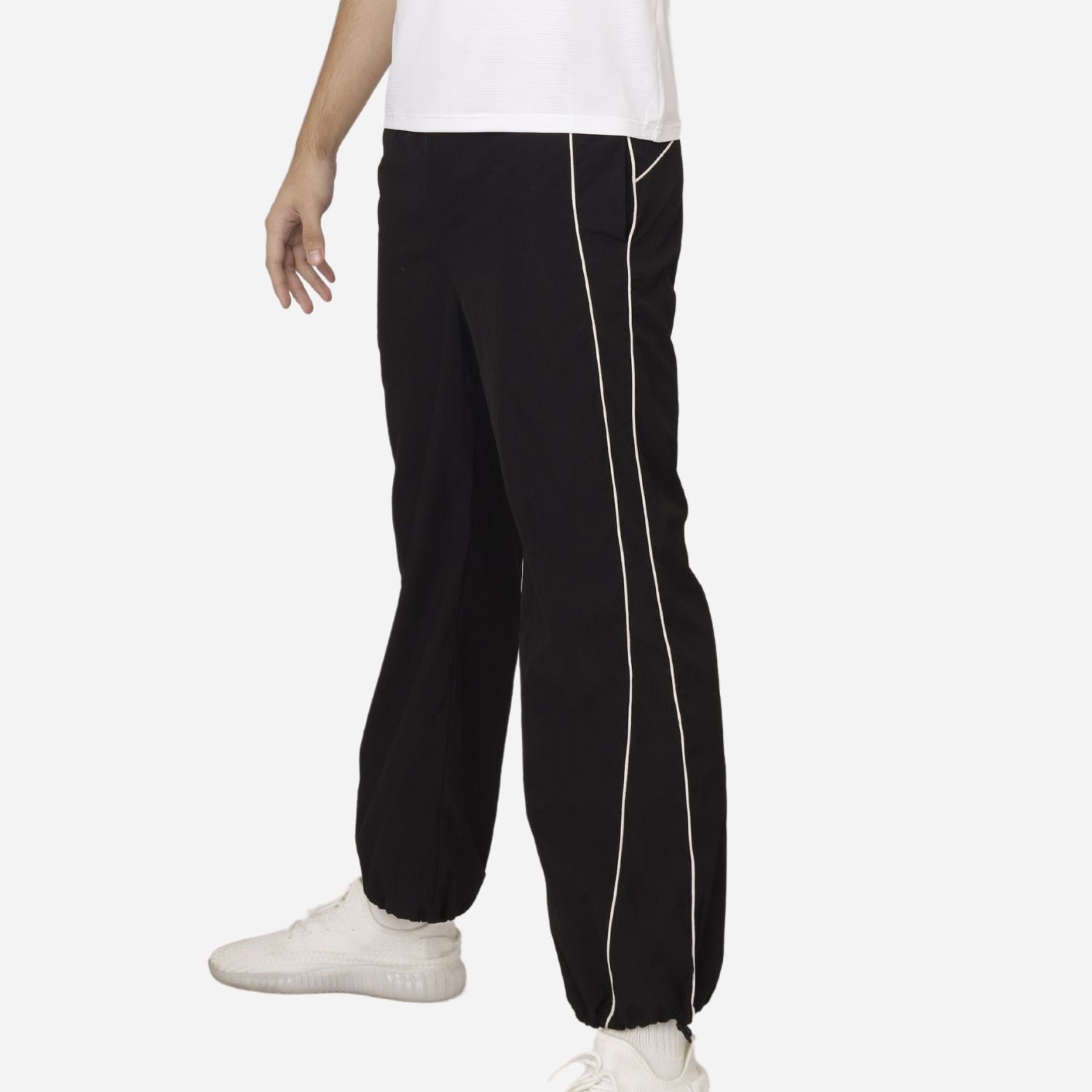 Branded Men's Active Training Pants With Piping Black