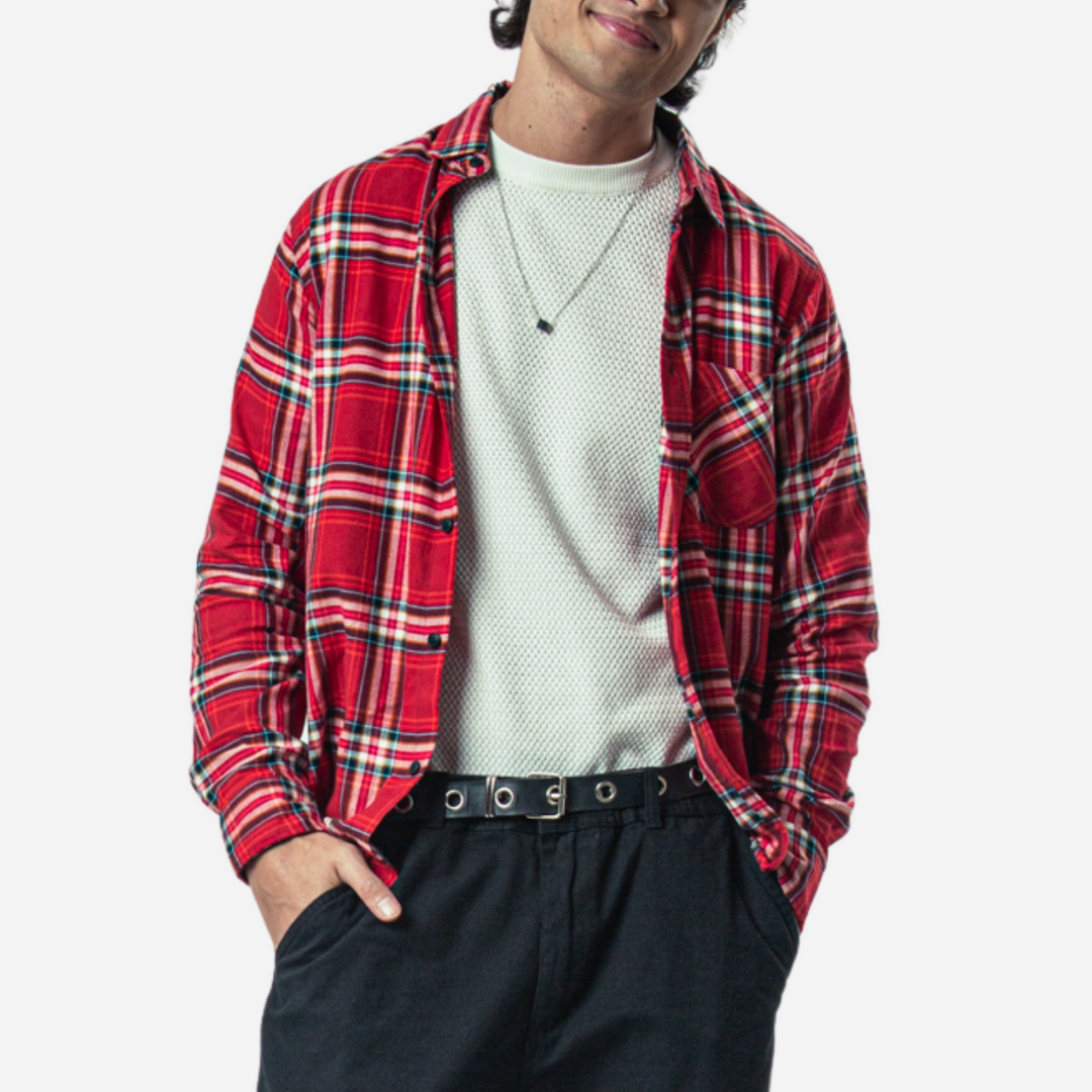 Branded Men's Flannel Longsleeve Shirt Red