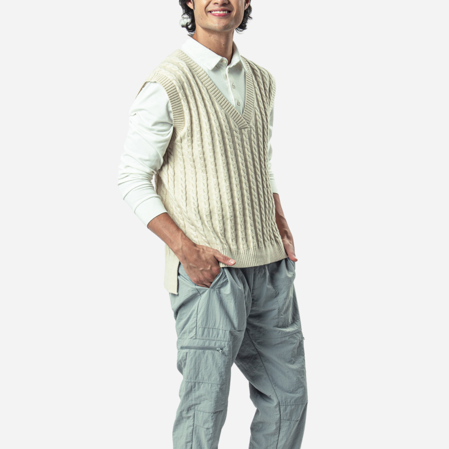 Branded Men's Knitted Vest Cream