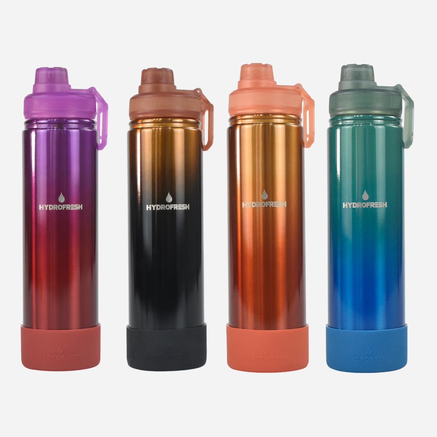Hydrofresh Flask Glossy Metallic With Sporty Handle 650mL with Silicon Boot