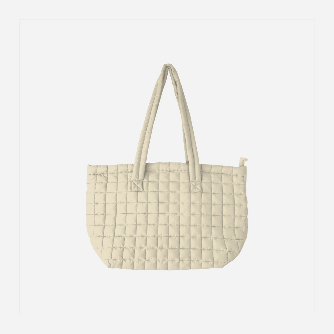 Beige Puffer Tote Puffer Tote Bag With Zipper