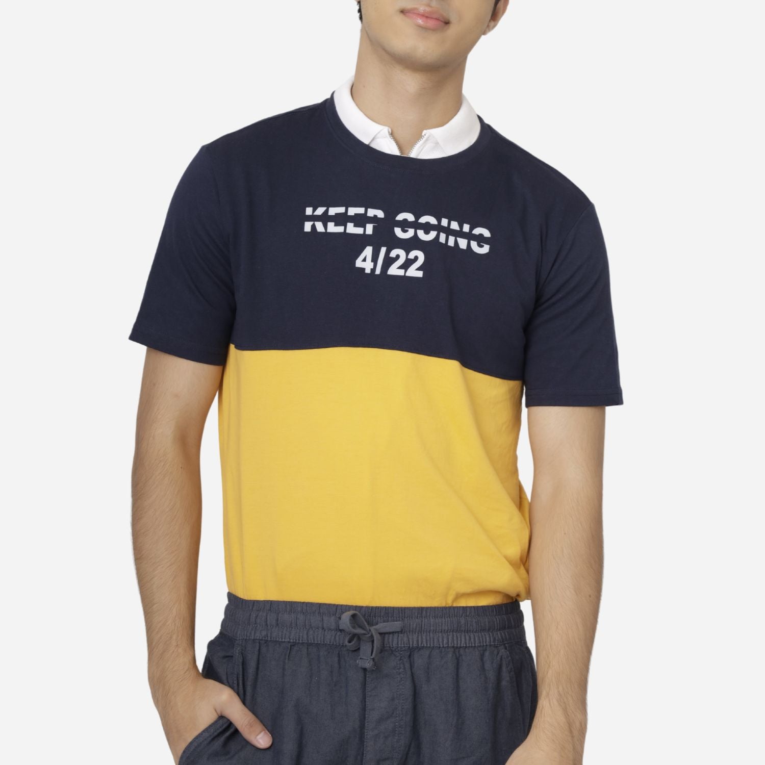 Branded Men's Graphic Tshirt Keep Going 4/22 Navy Yellow