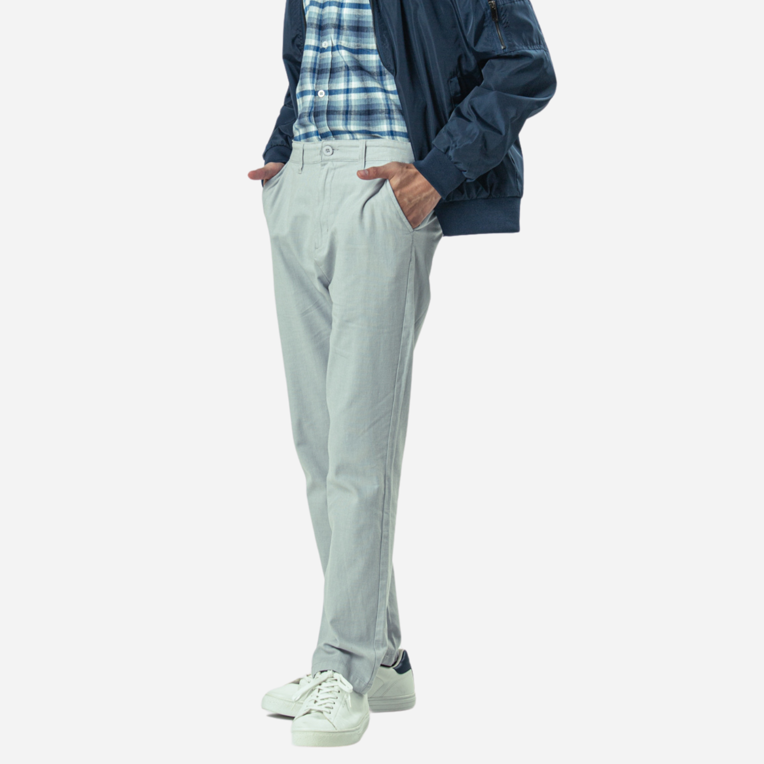 Branded Men's Twill Trouser Pants Slim Light Gray